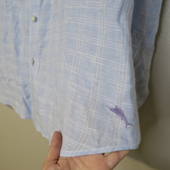 Tommy Bahama Ventana Plaid Linen Shirt Button Down Lagenlook Resort Cruise Large - Picture 3 of 11